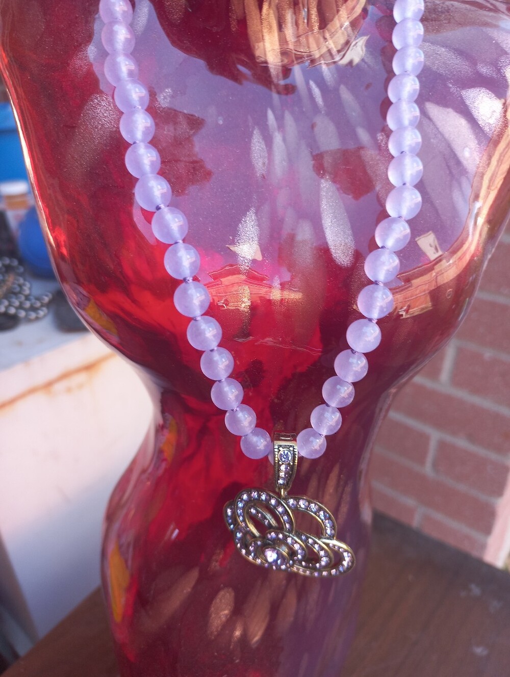 Heidi Daus Lavender Beaded Necklace with Pave Pendant